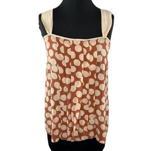 VTG Katy Rodriguez Tan & Cream Polka Dot 100% Silk Pleated Tank Top Blouse 6 USA